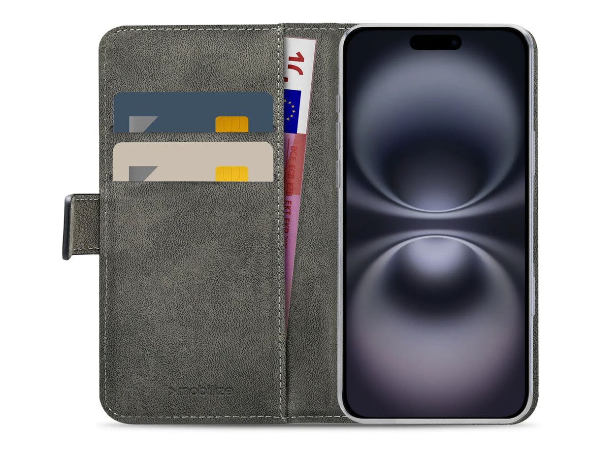 Mobilize Classic Gelly Wallet Book Case Apple Iphone 16 Plus Black - Essentify