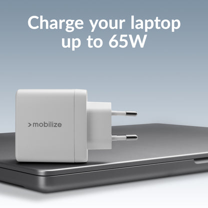 Mobilize Wall Charger 2X Usb-C + 1X Usb Gan 65W With Pd/Pps White