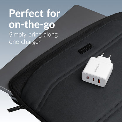 Mobilize Wall Charger 2X Usb-C + 1X Usb Gan 65W With Pd/Pps White