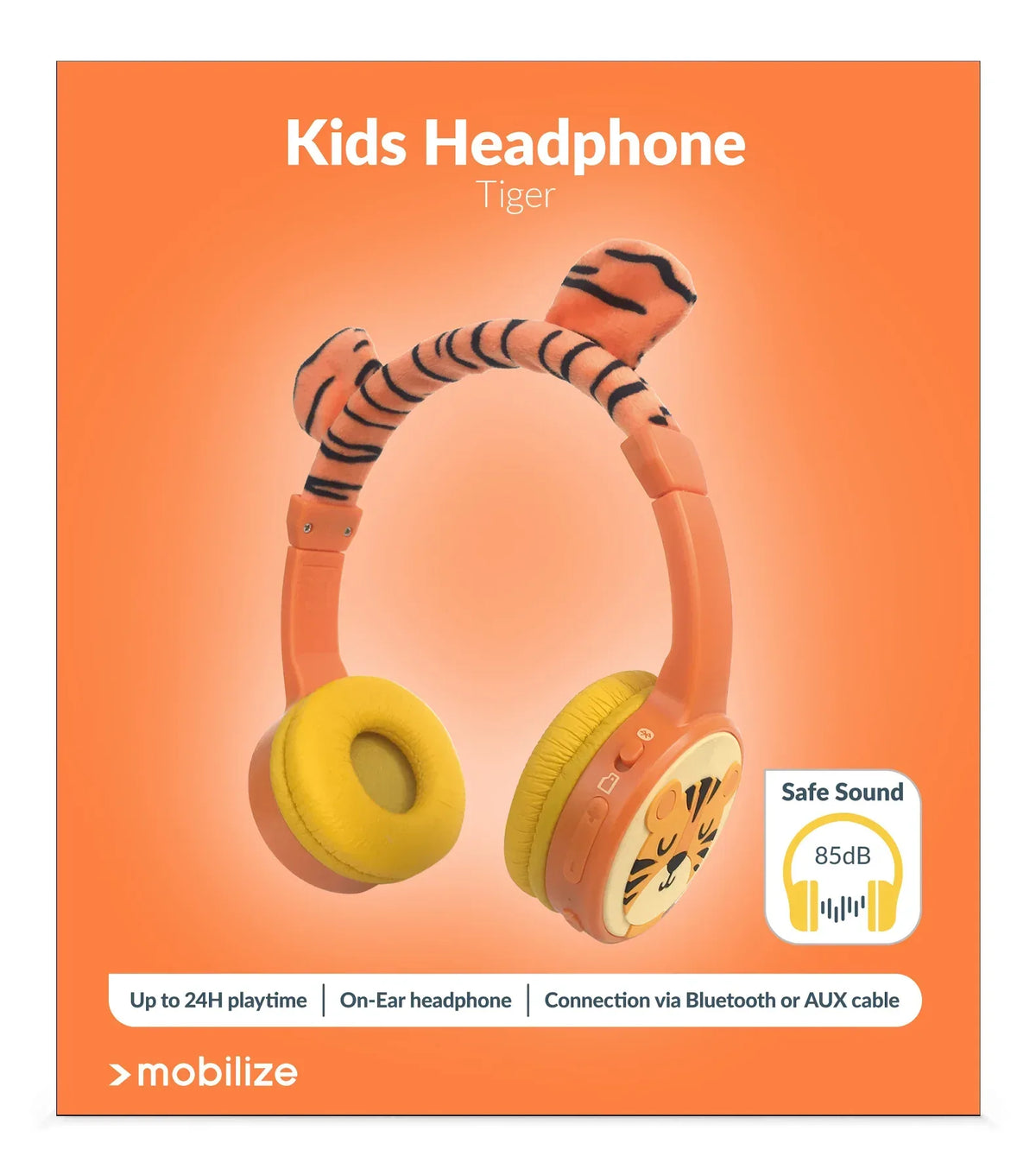 Mobilize Wireless/Wired Over Ear Kids Headphone 85Db Tiger - Essentify
