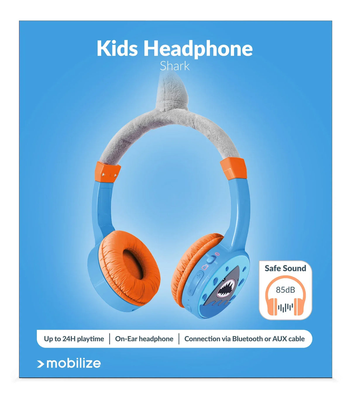 Mobilize Wireless/Wired Over Ear Kids Headphone 85Db Shark - Essentify