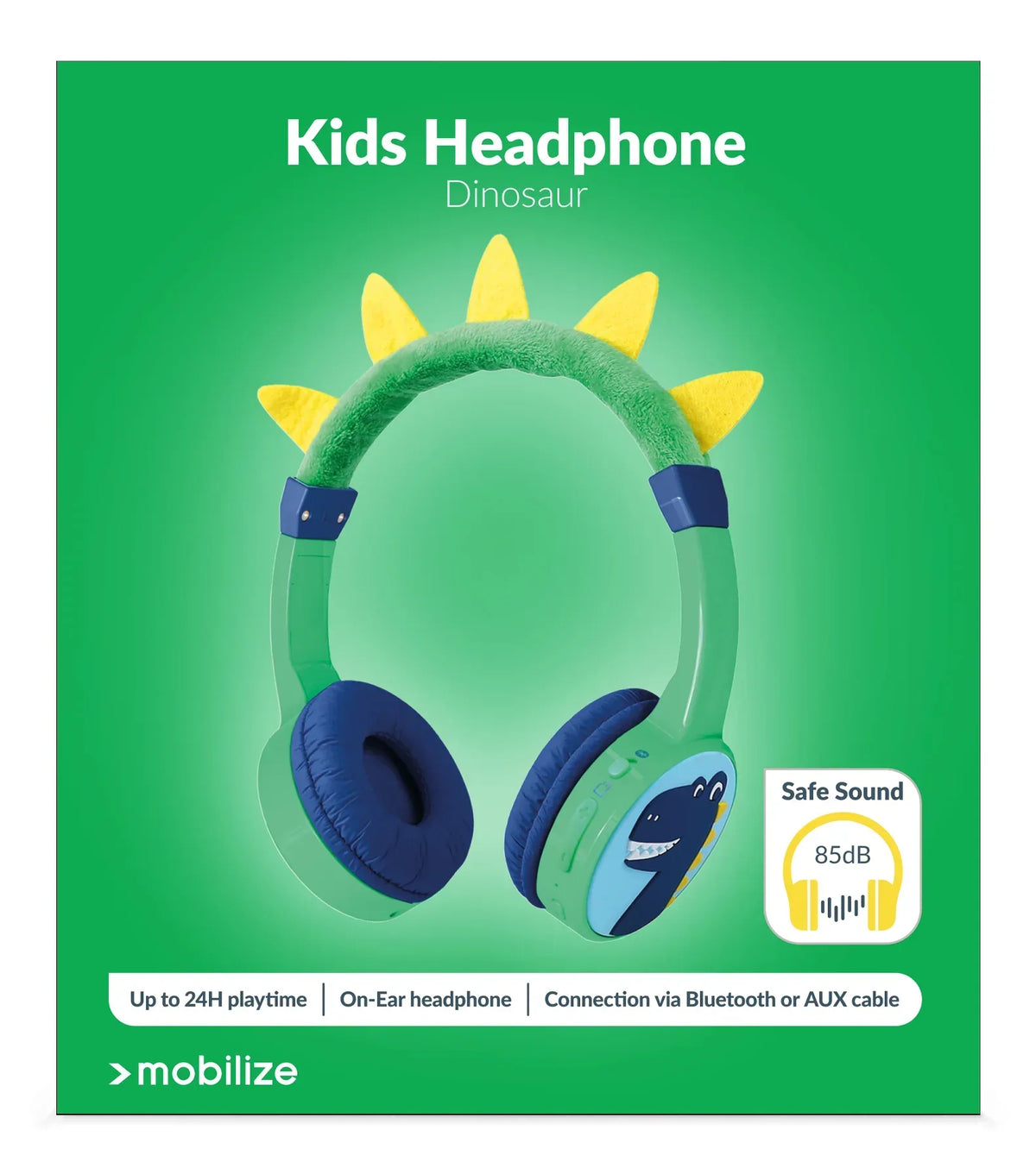 Mobilize Wireless/Wired Over Ear Kids Headphone 85Db Dinosaur - Essentify