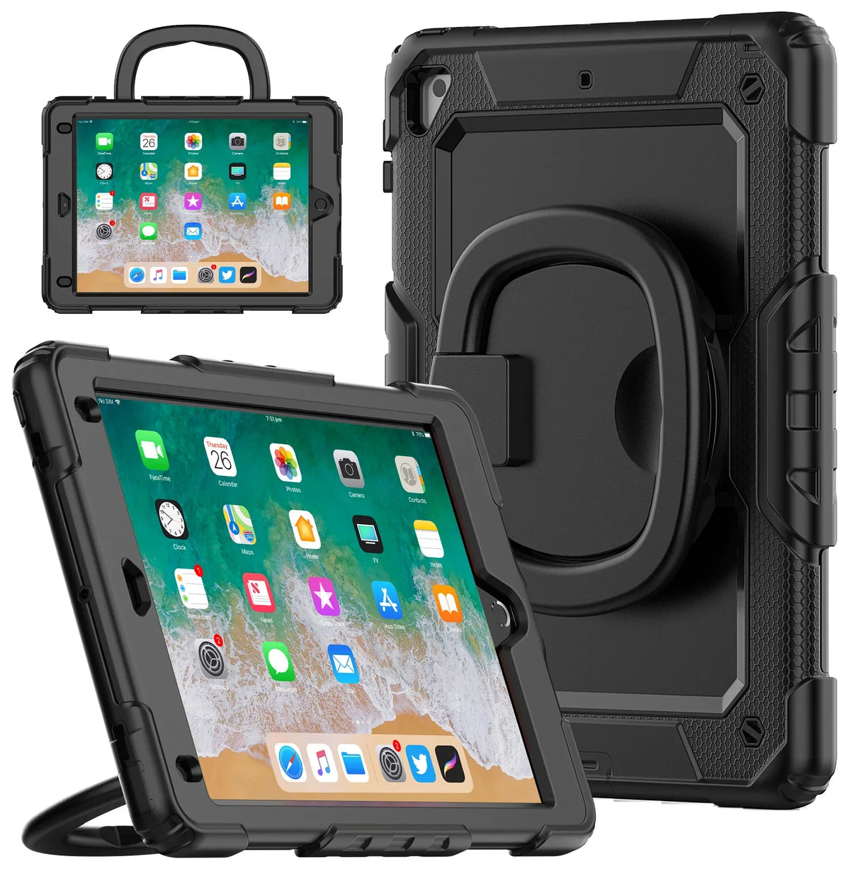Mobilize Rotating Defender Case Stand Function For Apple Ipad 9.7 (17/18)/Air/Air 2/Pro 9.7 Black - Essentify