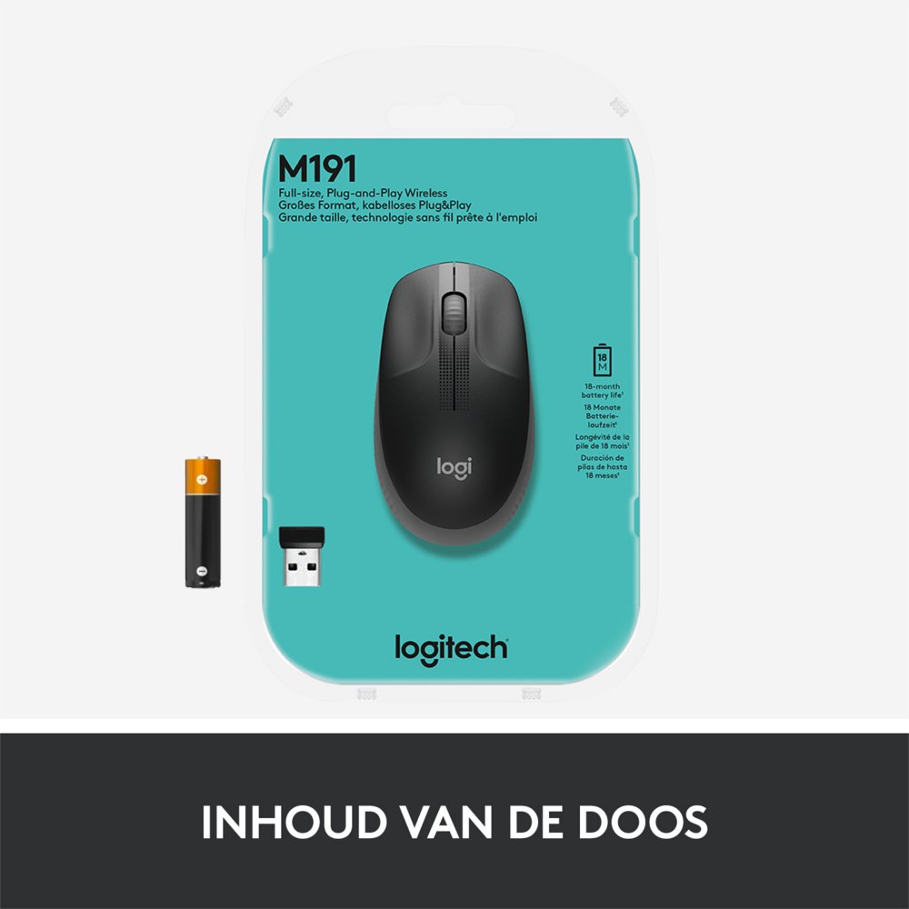 Logitech M190 | Draadloze Muis | Links- en Rechtshandig | RF | 1000 DPI | Zwart