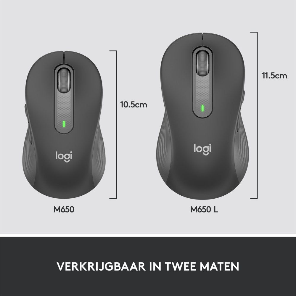 Logitech Signature M650 | Draadloze Muis | RF-Draadloos + Bluetooth | 1000 DPI | Grafiet