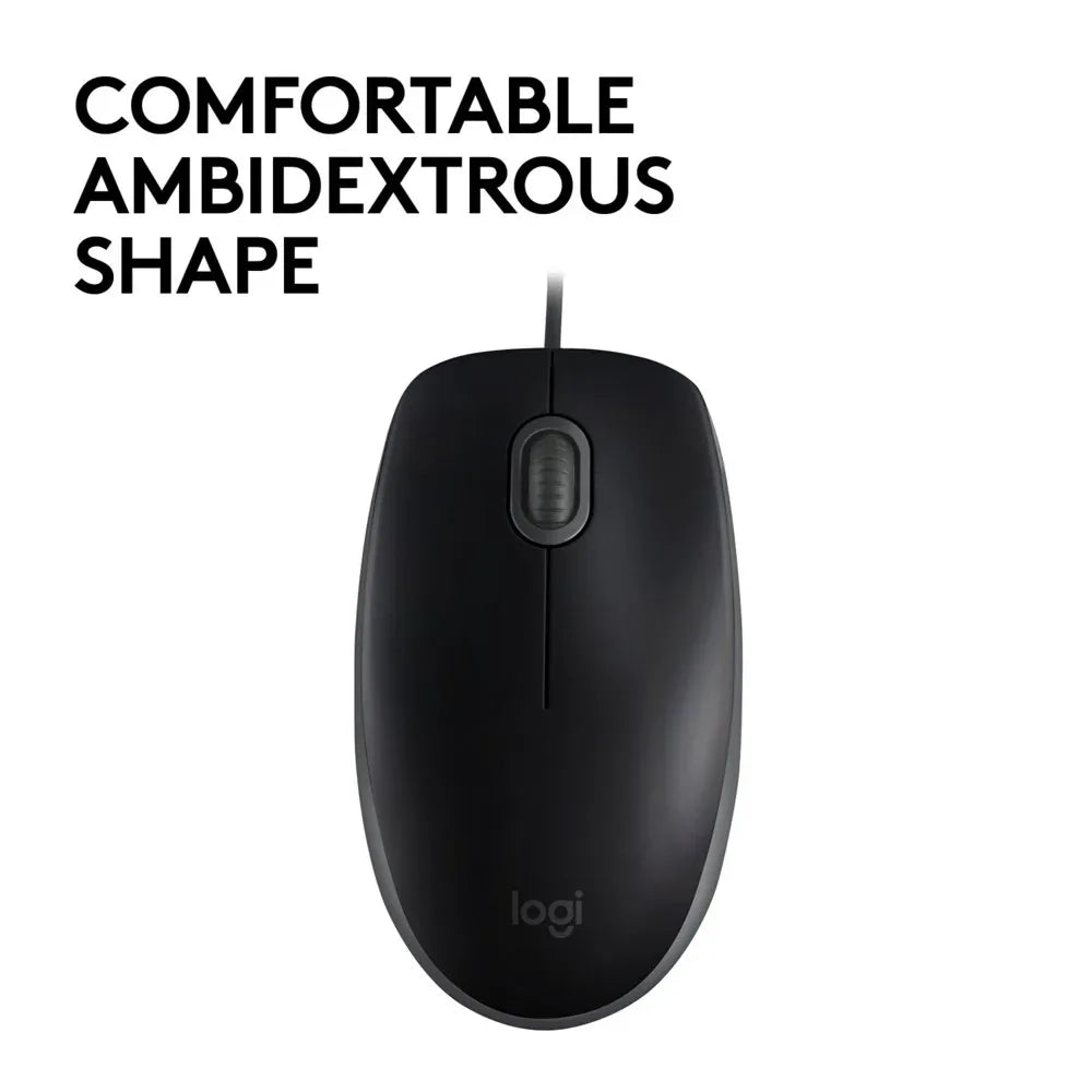 Logitech B110 Silent | Bekabelde Muis | Links- en Rechtshandig | USB-A | 1000 DPI | Zwart - Essentify