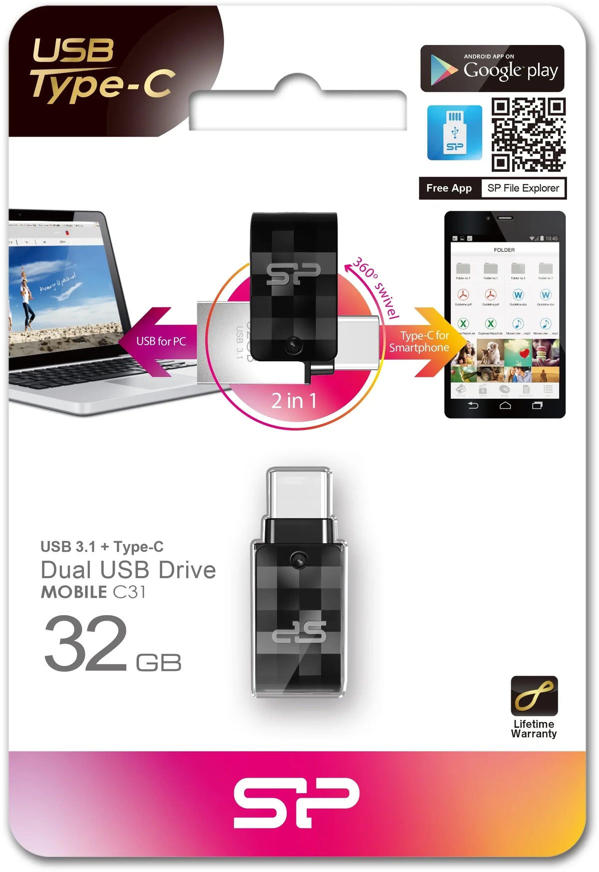 Silicon Power C31 Dual Usb Pendrive Mobile 32Gb Usb-C Black - Essentify