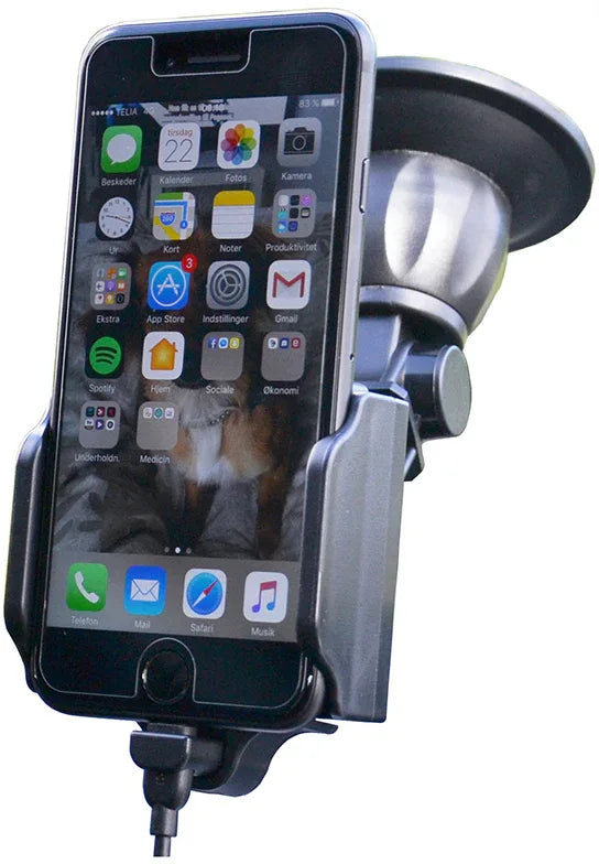 Kram Fix2Car Adjustable Active Holder Window Incl. 2.1A Apple Lightning Car Charger 58-95Mm - Essentify