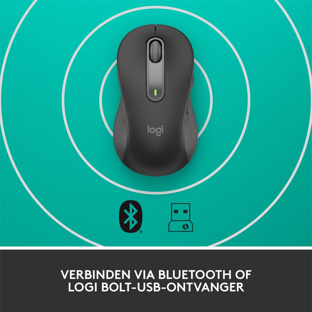 Logitech Signature M650 | Draadloze Muis | Linkshandig | RF + Bluetooth | 2000 DPI | Grafiet