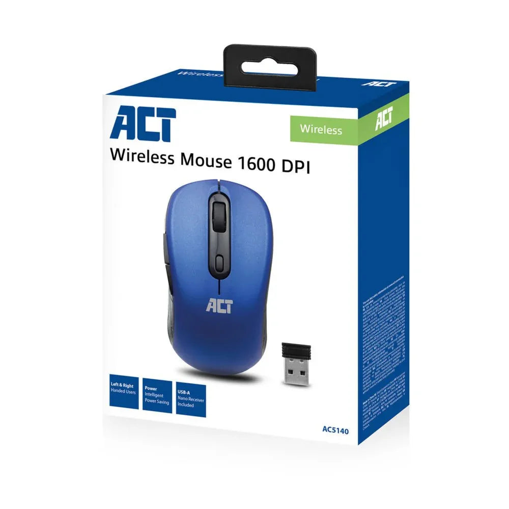 ACT AC5140 | Draadloze Muis | Links- en Rechtshandig | RF | 1600 DPI | Blauw/Zwart - Essentify