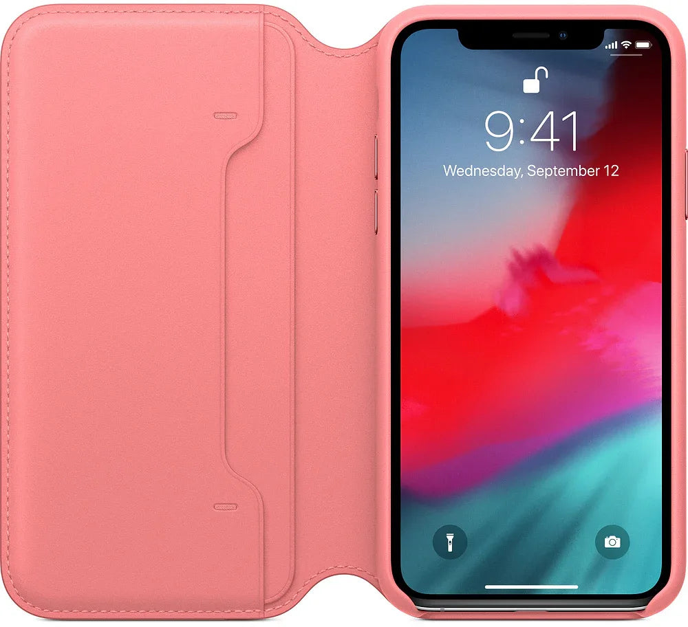 Apple Leather Folio Case Iphone Xs Peony Pink - Essentify
