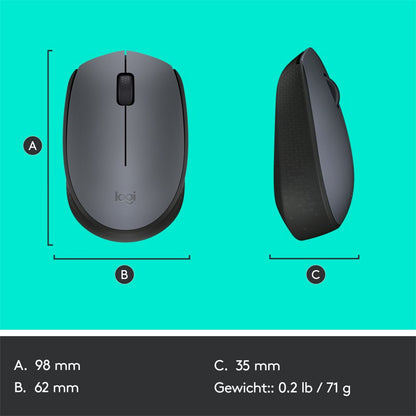 Logitech M170 | Draadloze Muis | Links- en Rechtshandig | RF | 1000 DPI | Grijs