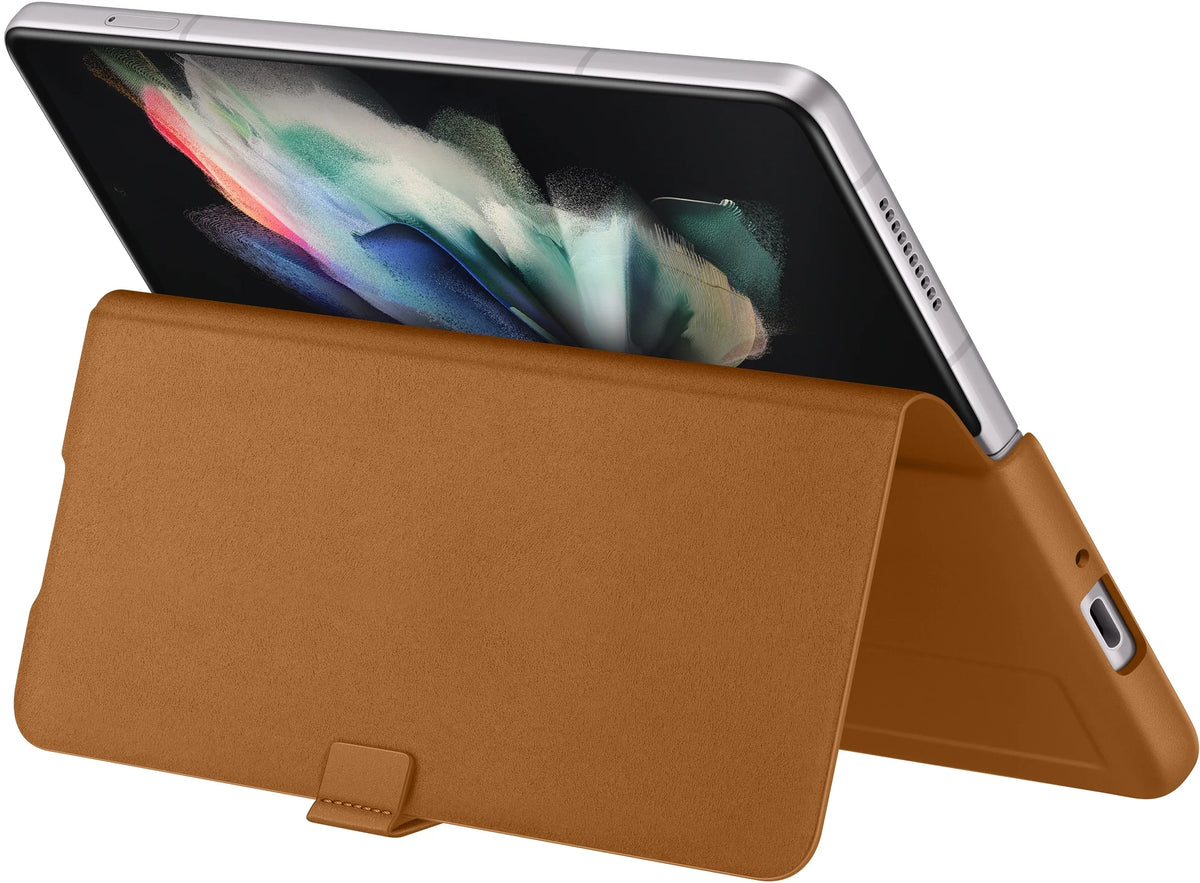 Samsung Leather Flip Cover Galaxy Z Fold3 Camel - Essentify