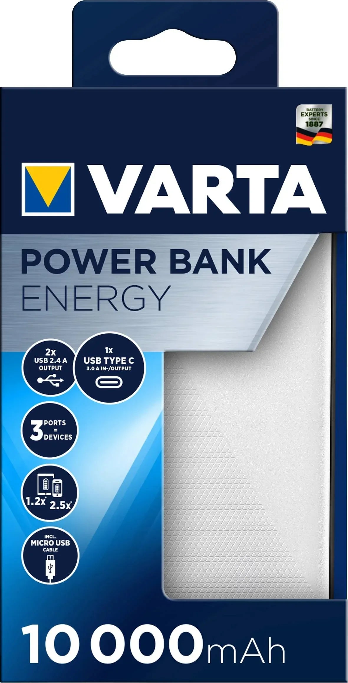 Varta Portable Power Bank Energy 10.000 Mah 15W White - Essentify