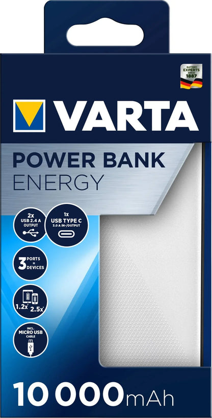 Varta Portable Power Bank Energy 10.000 Mah 15W White - Essentify