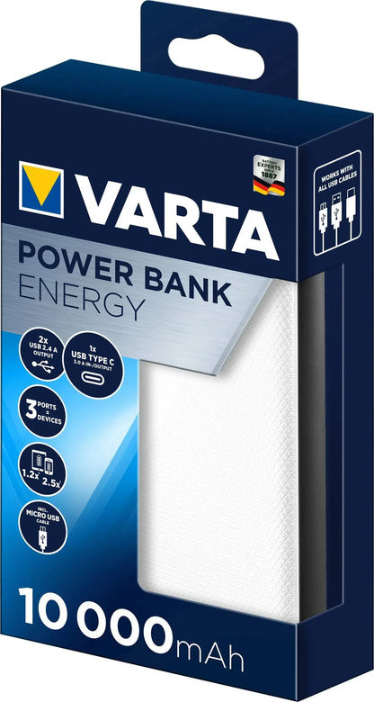 Varta Portable Power Bank Energy 10.000 Mah 15W White - Essentify