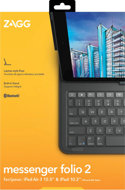 Zagg Messenger Folio 2 Bluetooth Keyboard Case For Apple Ipad 10.2/Pro/Air 10.5 Serie Azerty Black - Essentify