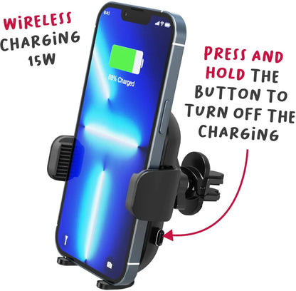 Celly Mountcharge15 Wireless Charger Car Holder 15W Black - Essentify
