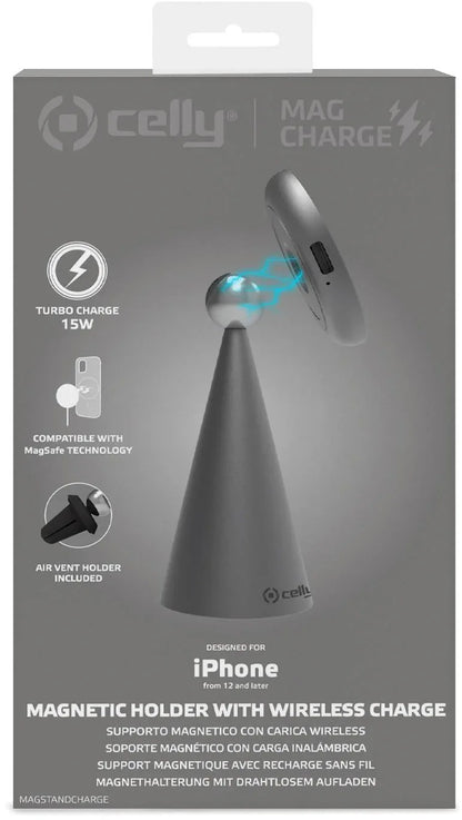 Celly Magstandcharge Magsafe Wireless Charger Holder Grey - Essentify