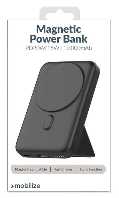 Mobilize Magnetic Wireless Magsafe Compatible Pd Stand Power Bank 10000Mah 15W Black - Essentify