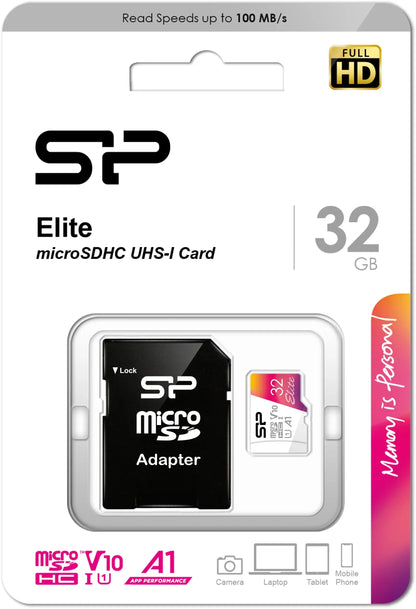 Silicon Power Elite Micro Sdhc Incl. Sd Adapter 32Gb Uhs-1 U1 A1 V10 Class 10 Color - Essentify