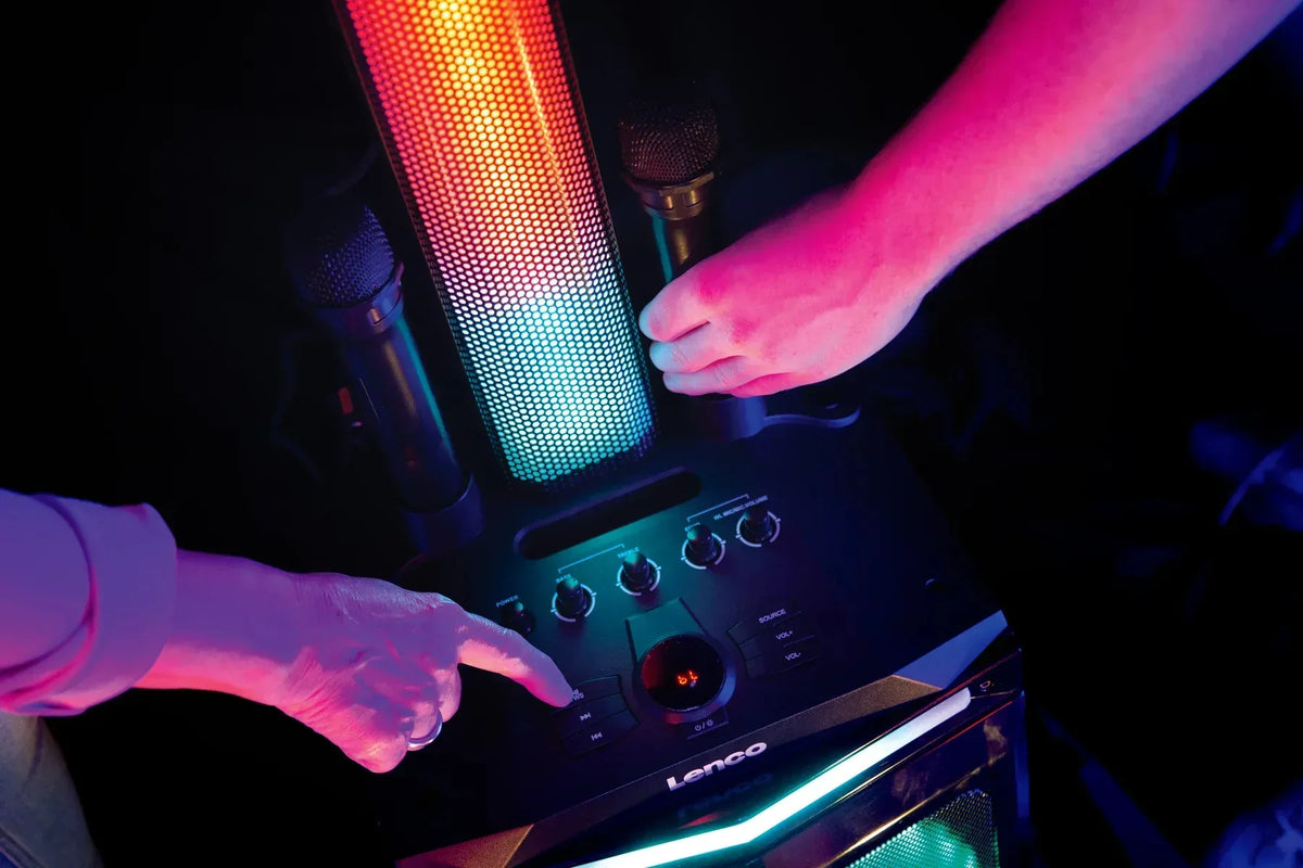 Lenco Bluetooth Party Speaker + Remote + 2 Microphones Black - Essentify