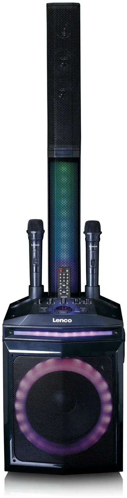 Lenco Bluetooth Party Speaker + Remote + 2 Microphones Black - Essentify