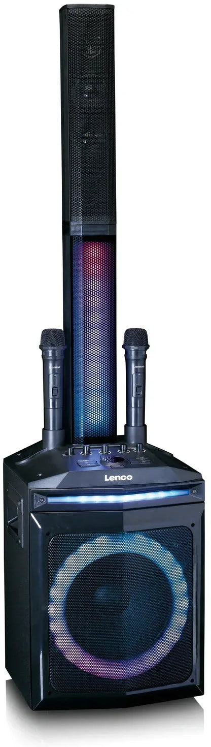 Lenco Bluetooth Party Speaker + Remote + 2 Microphones Black - Essentify