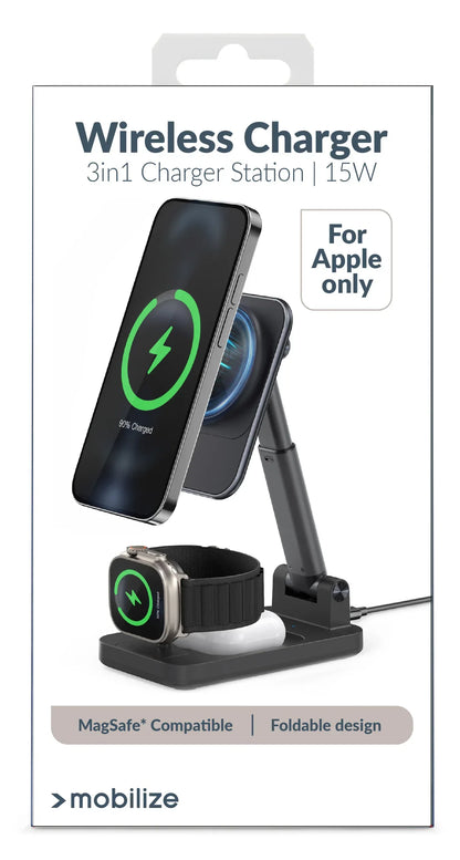 Mobilize 3In1 Charger Station Magsafe Compatible 15W Black - Essentify