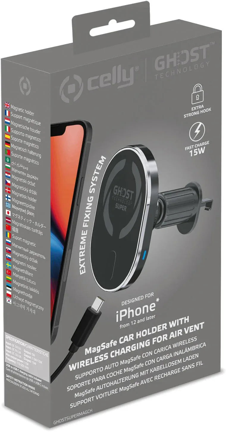 Celly Ghostsupermag Magsafe Wireless Car Charger Holder Black - Essentify