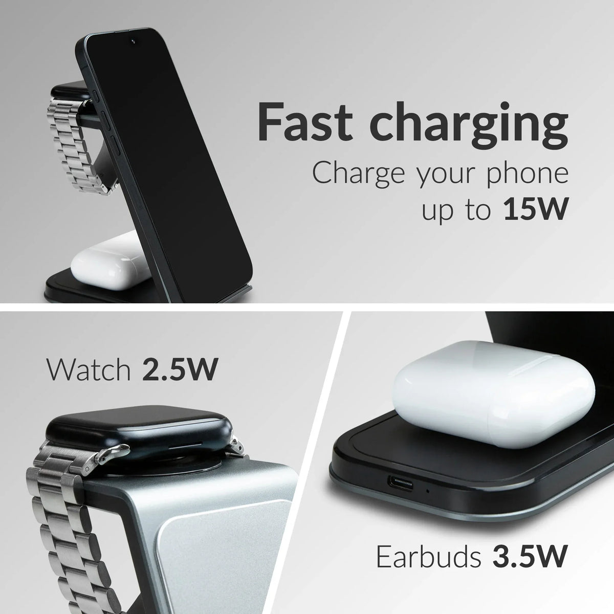 Mobilize 3In1 Aluminium Wireless Charger Station 15W - Essentify