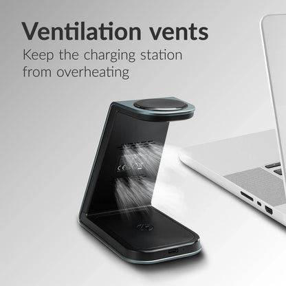 Mobilize 3In1 Aluminium Wireless Charger Station 15W - Essentify