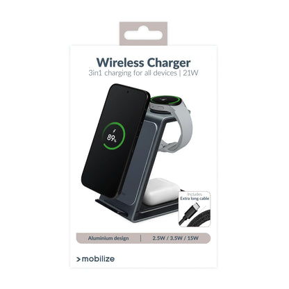Mobilize 3In1 Aluminium Wireless Charger Station 15W - Essentify
