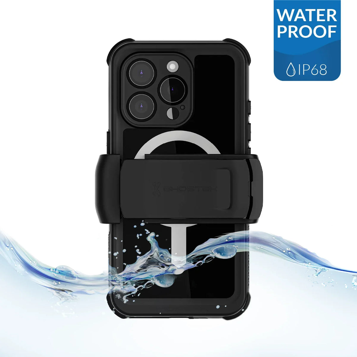 Ghostek Nautical Waterproof Magsafe Case + Belt Swivel Holster Apple Iphone 16 Pro Black - Essentify