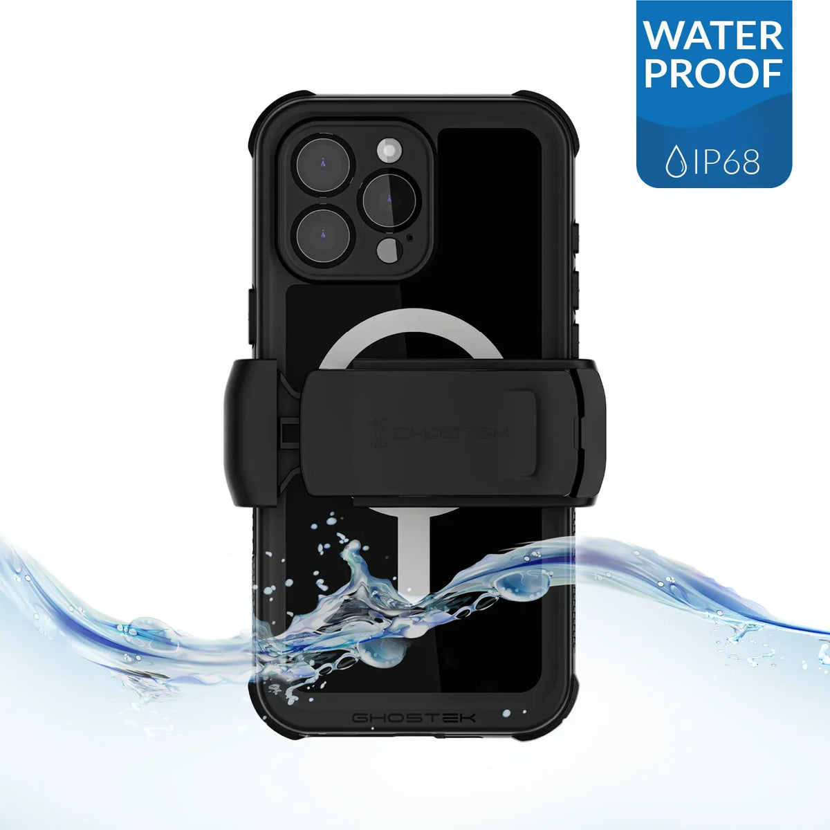 Ghostek Nautical Waterproof Magsafe Case + Belt Swivel Holster Apple Iphone 16 Pro Max Black - Essentify