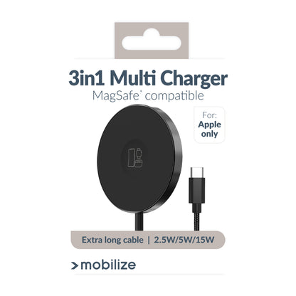 Mobilize 3In1 Magnetic Wireless Charger Magsafe Compatible 15W Black