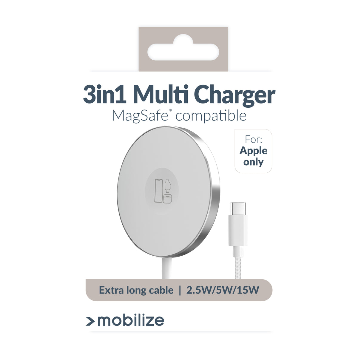 Mobilize 3In1 Magnetic Wireless Charger Magsafe Compatible 15W White