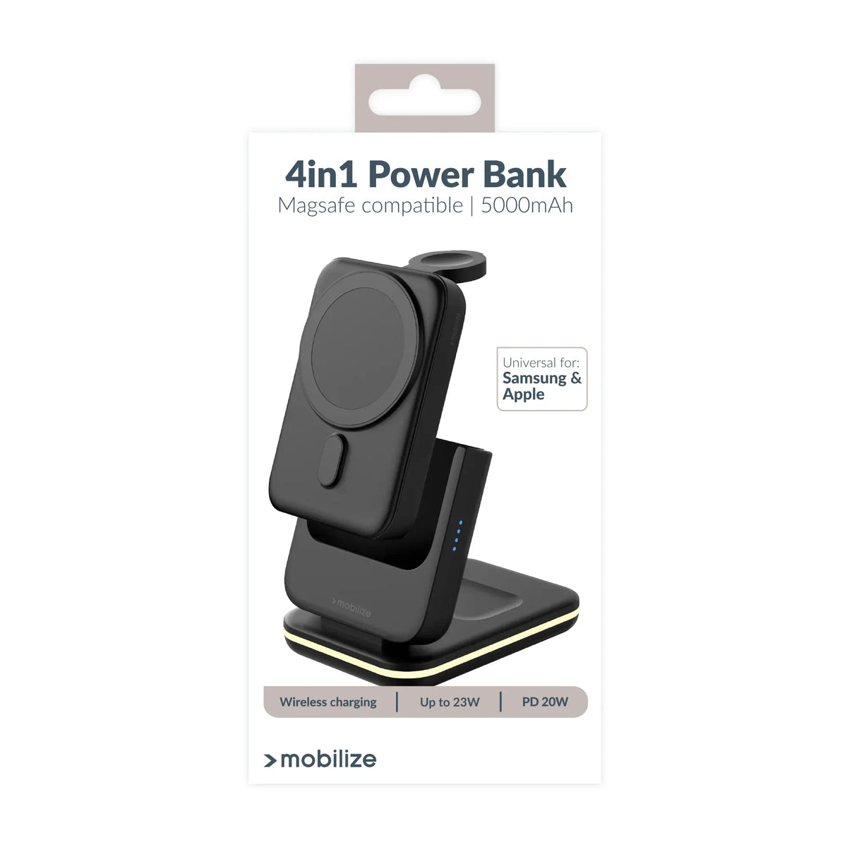 Mobilize 4In1 Wireless Charger Station With Detachable Power Bank 5000Mah Black - Essentify