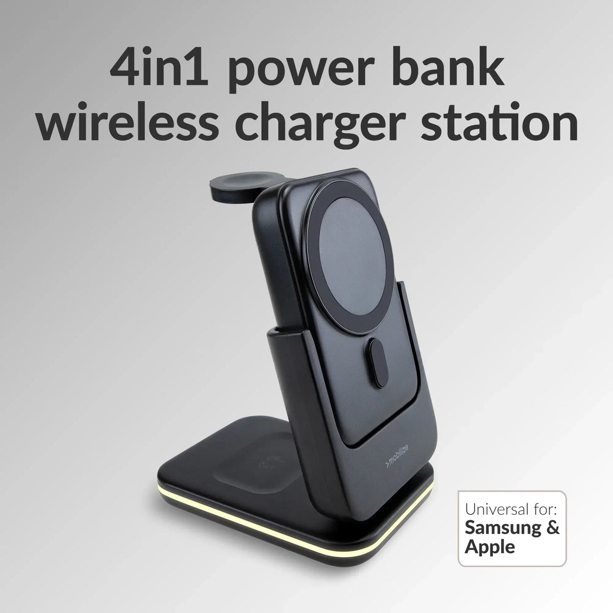 Mobilize 4In1 Wireless Charger Station With Detachable Power Bank 5000Mah Black - Essentify