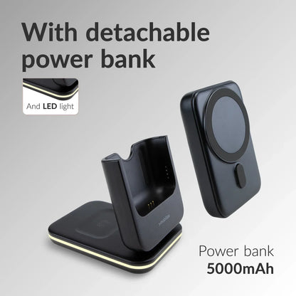 Mobilize 4In1 Wireless Charger Station With Detachable Power Bank 5000Mah Black - Essentify