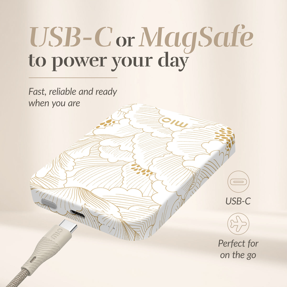 Mio By Mobilize Mio Powerbank 5000Mah With Double Sided Magsafe Compatibility White Roses - Glossy