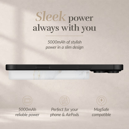 Mio By Mobilize Mio Powerbank 5000Mah With Double Sided Magsafe Compatibility White Marble - Matt