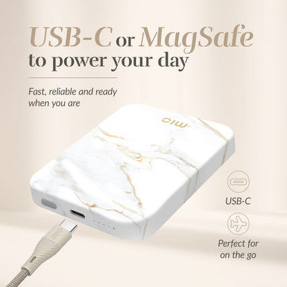 Mio By Mobilize Mio Powerbank 5000Mah With Double Sided Magsafe Compatibility White Marble - Matt