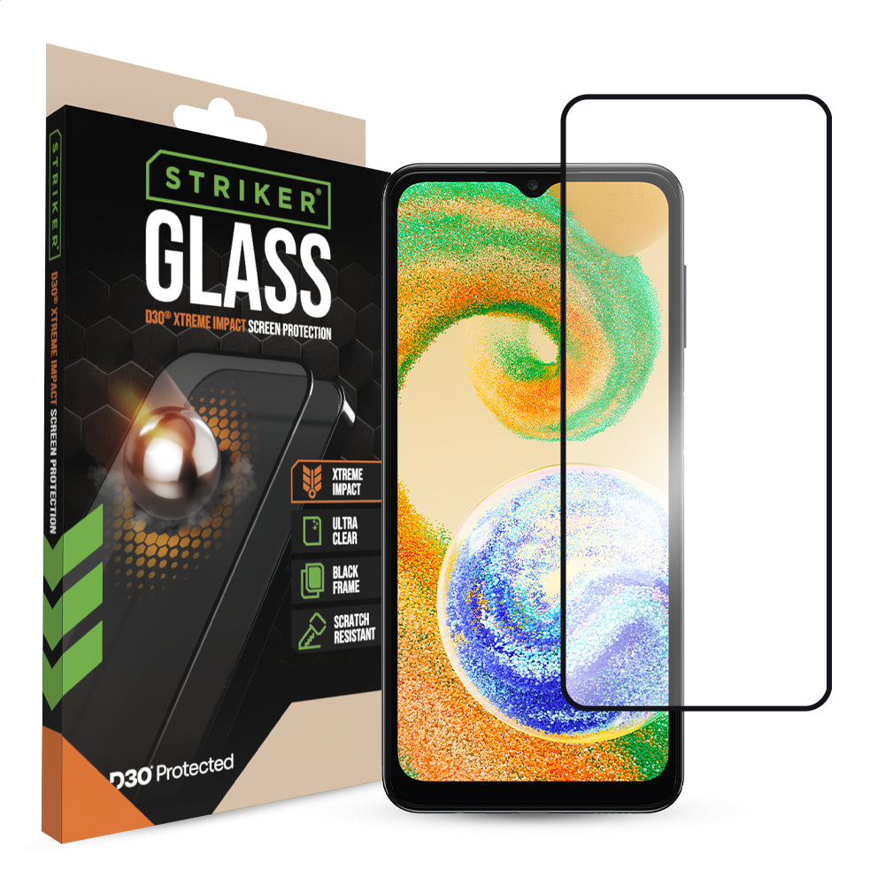 Striker D3O Xtreme Impact Glass Screen Protector - Black Frame - Samsung Galaxy A02S/A03(S)A04(S)/A12/M12/A13(4G/5G)/A23(4G/5G)A32 5G