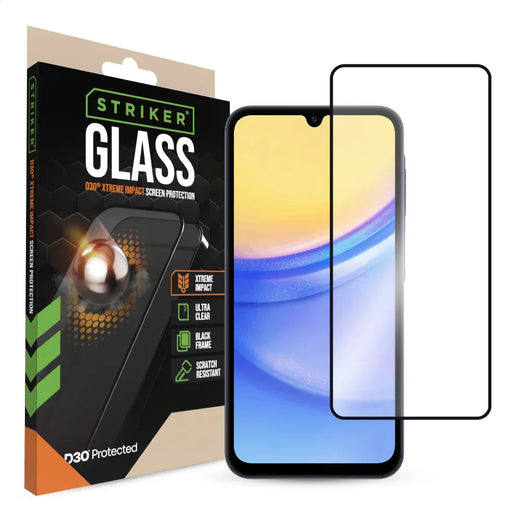 Striker D3O Xtreme Impact Glass Screen Protector - Black Frame - Samsung Galaxy A15 (4G/5G) - Essentify