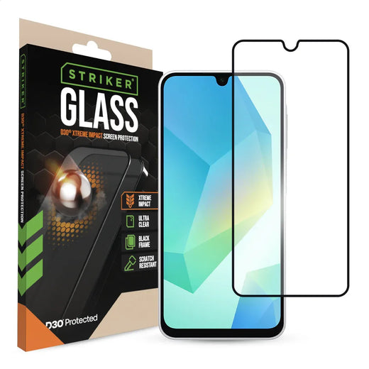 Striker D3O Xtreme Impact Glass Screen Protector - Black Frame - Samsung Galaxy A16 (4G/5G)/A26 5G - Essentify