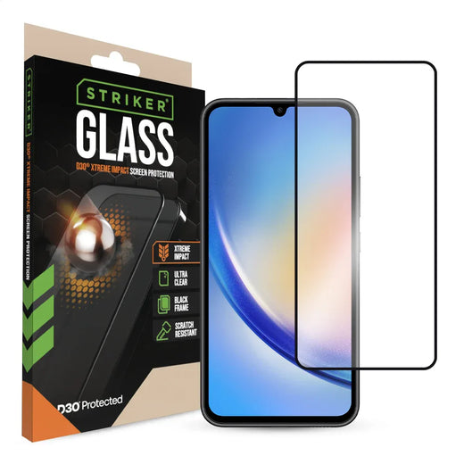 Striker D3O Xtreme Impact Glass Screen Protector - Black Frame - Samsung Galaxy A34 5G - Essentify