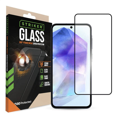 Striker D3O Xtreme Impact Glass Screen Protector - Black Frame - Samsung Galaxy A35 5G/A36 5G/A55 5G/A56 5G/S24 Fe 5G - Essentify