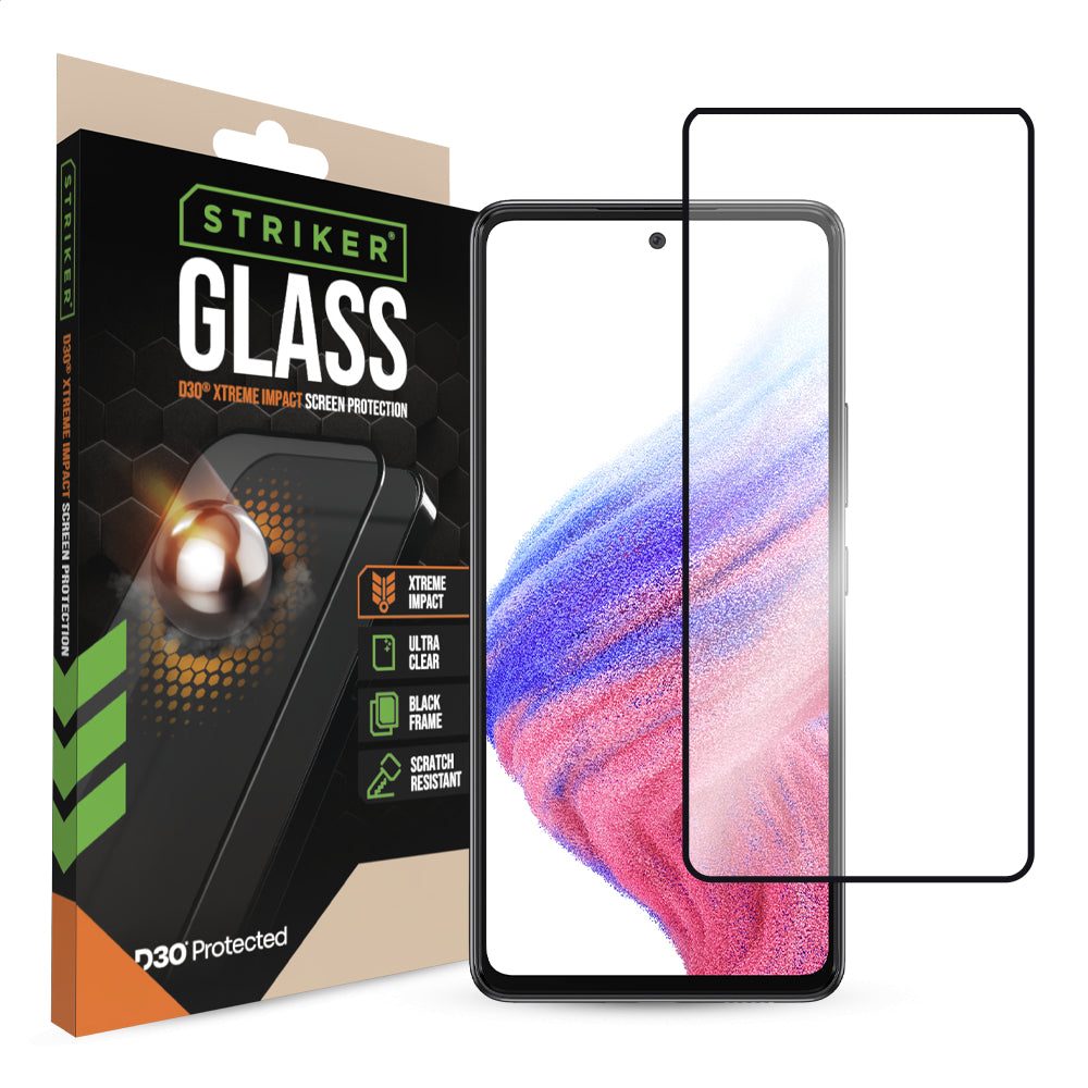 Striker D3O Xtreme Impact Glass Screen Protector - Black Frame - Samsung Galaxy A52/A52S 5G/A53 5G