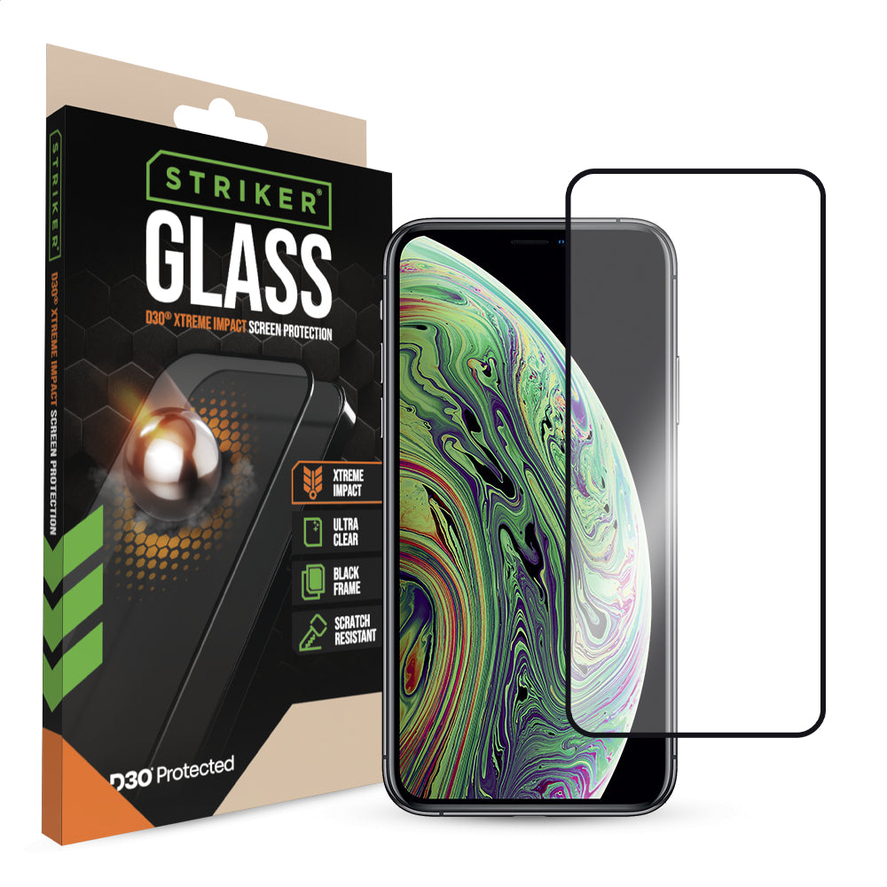 Striker D3O Xtreme Impact Glass Screen Protector - Black Frame - Apple Iphone X/Xs/11 Pro